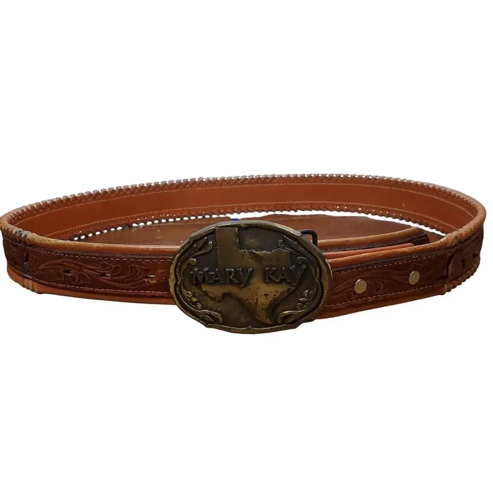 Vtg Mary Kay Western Style Belt Buckle Texas Dallas Seminar Cowboy Culture Sz 34
